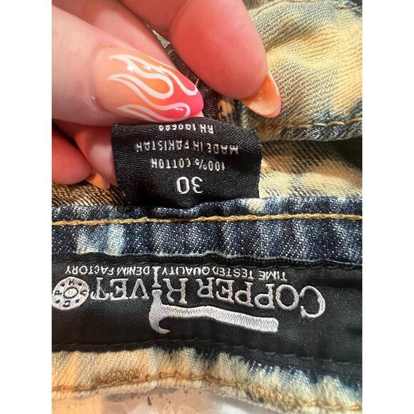 COPPER RIVET BLEACH WASH DENIM SHORTS 100% COTTON MENS 30" WAIST - Picture 5 of 7